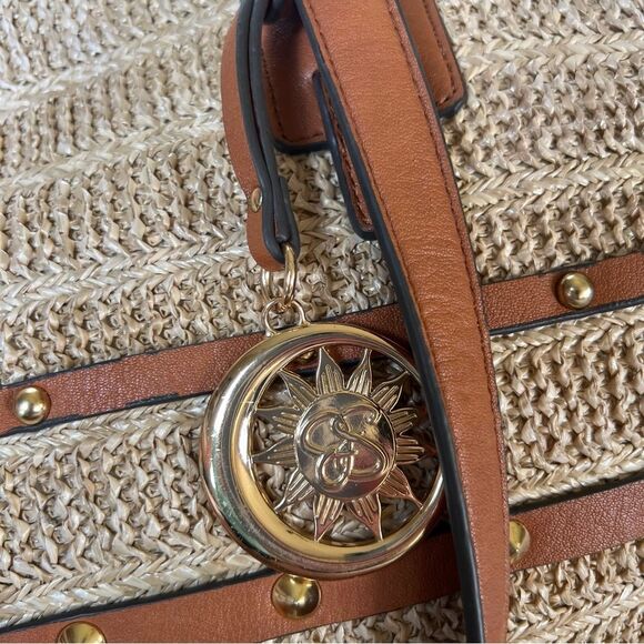 Jessica Simpson Lacey Straw Faux Leather Boho Beachy Tote Bag In Natural - Picture 7 of 14